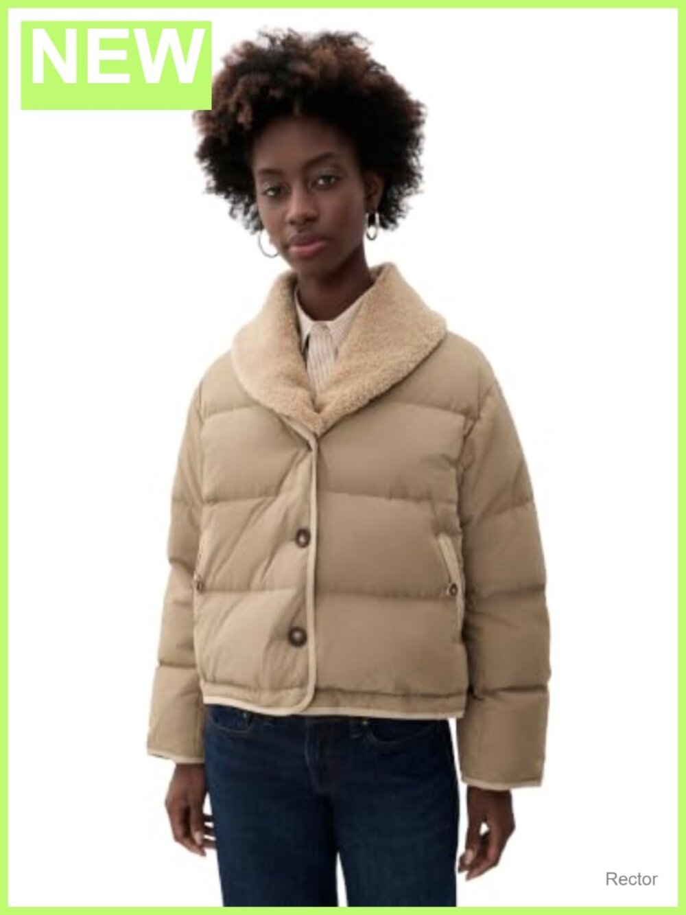Quilted Down Puffer Jacket Faux Fur Collar